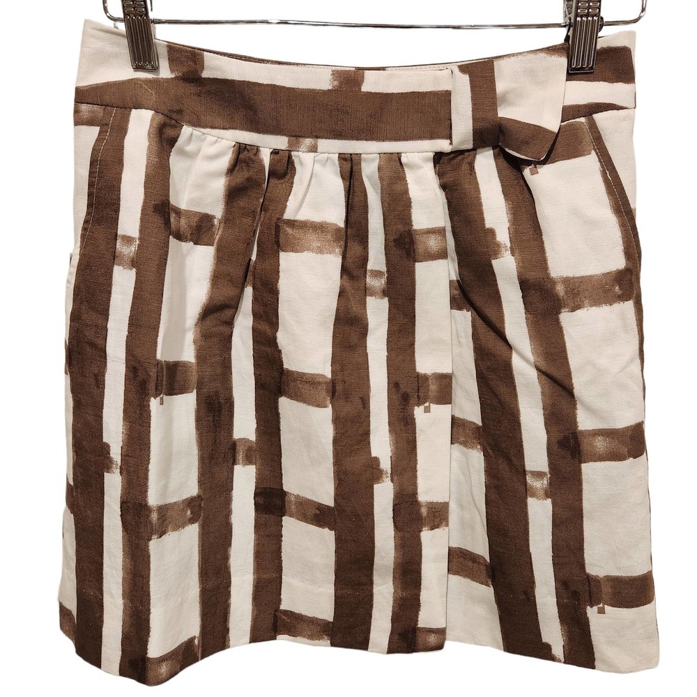 Banana Republic Womens Brown White Linen Cotton Blend Mini Skirt Size 0 Pockets